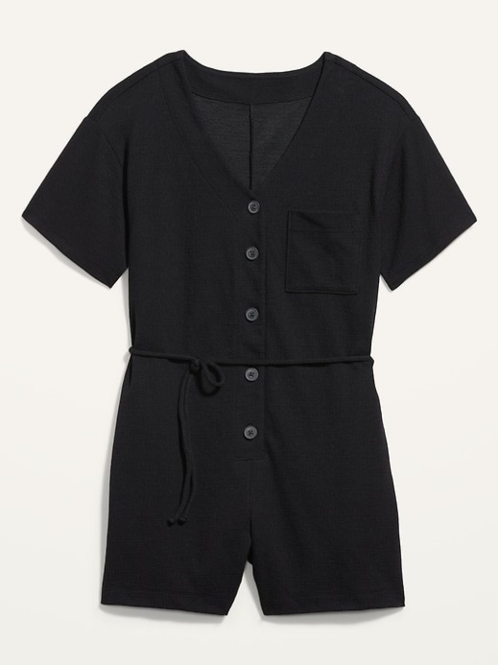 Women's Black Button-Front One-Piece Romper